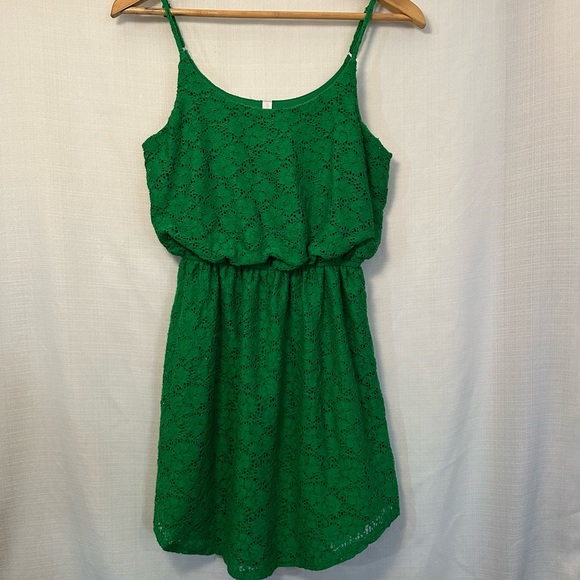 Xhilaration Emerald Green Floral Lace Elastic Waist Dress Size Small - Picture 6 of 14